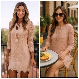 Lovers + Friends x Revolve Blush Pink Lace Long Sleeve Mini Dress Size Small